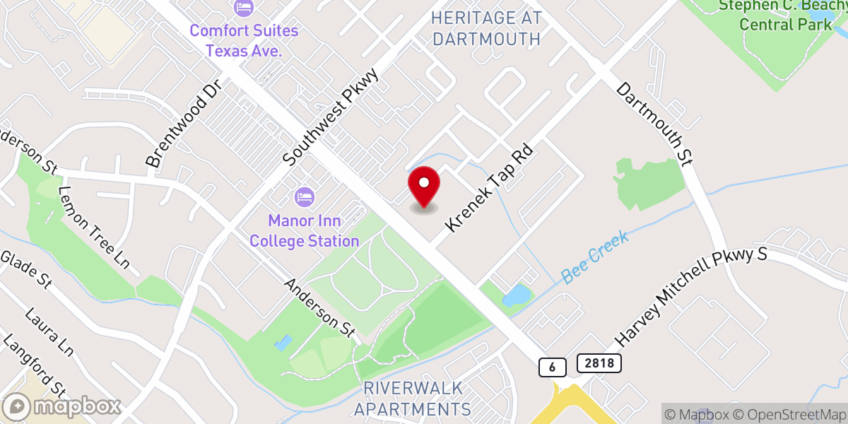 Map showing location of College Station Baptist Church