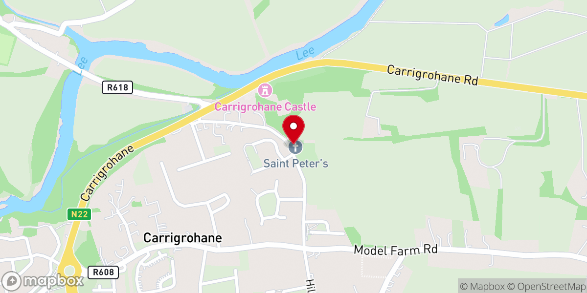 Map showing location of St Peter's Church of Ireland