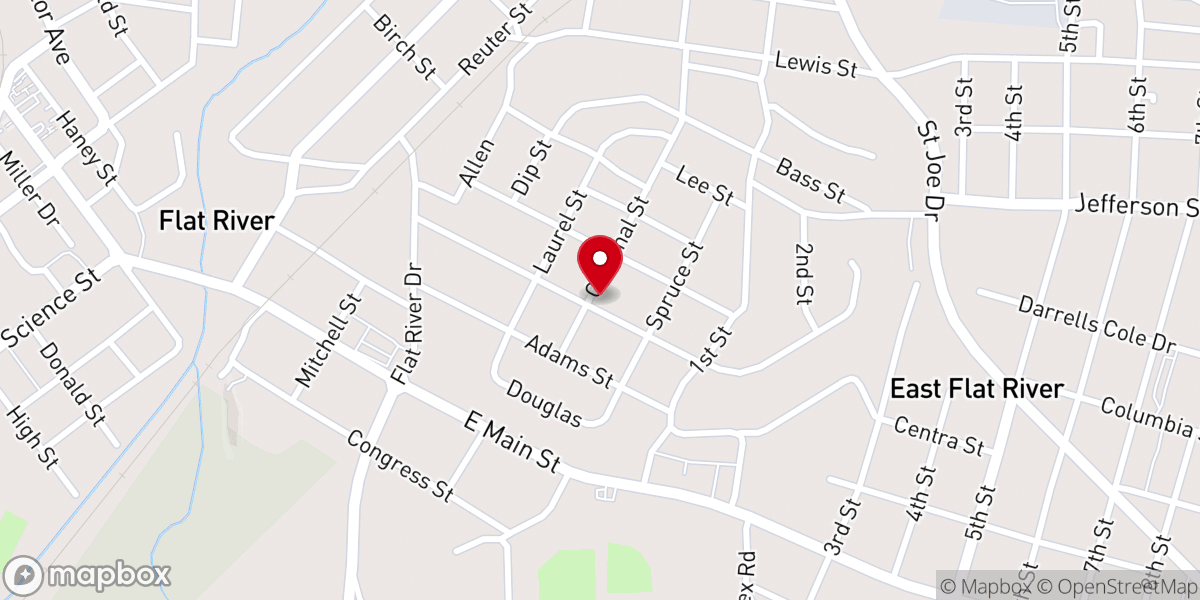 Map showing location of Flat River Church of God