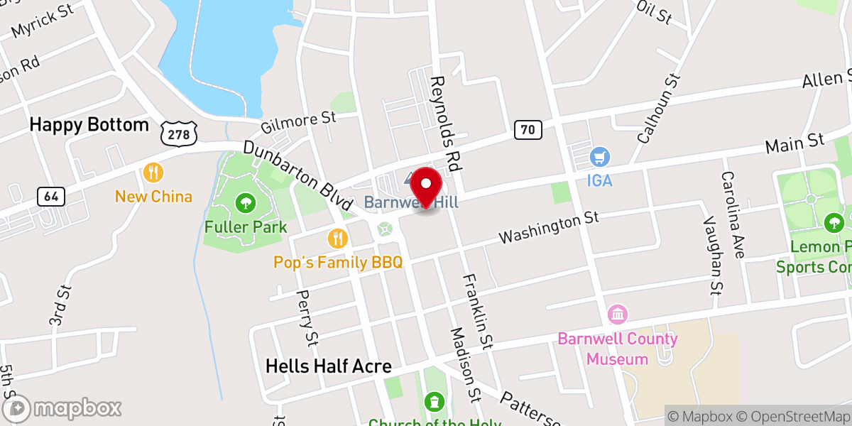 Map showing location of Barnwell United Methodist Church