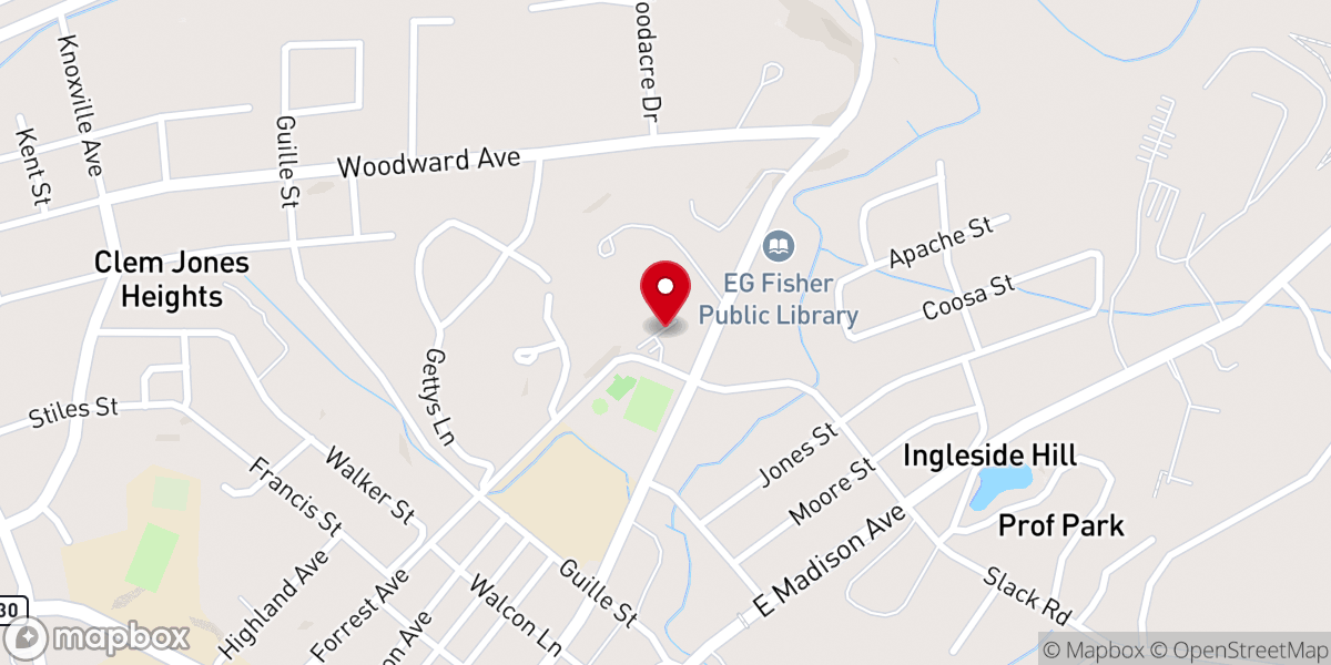 Map showing location of Athens Lutheran Church