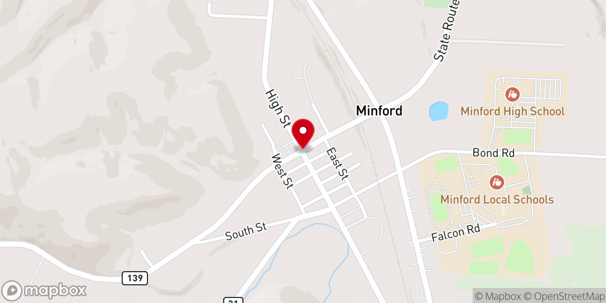 Map showing location of Minford