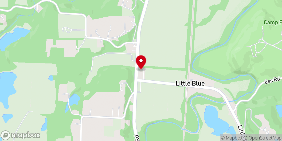 Map showing location of Little Blue Baptist Church
