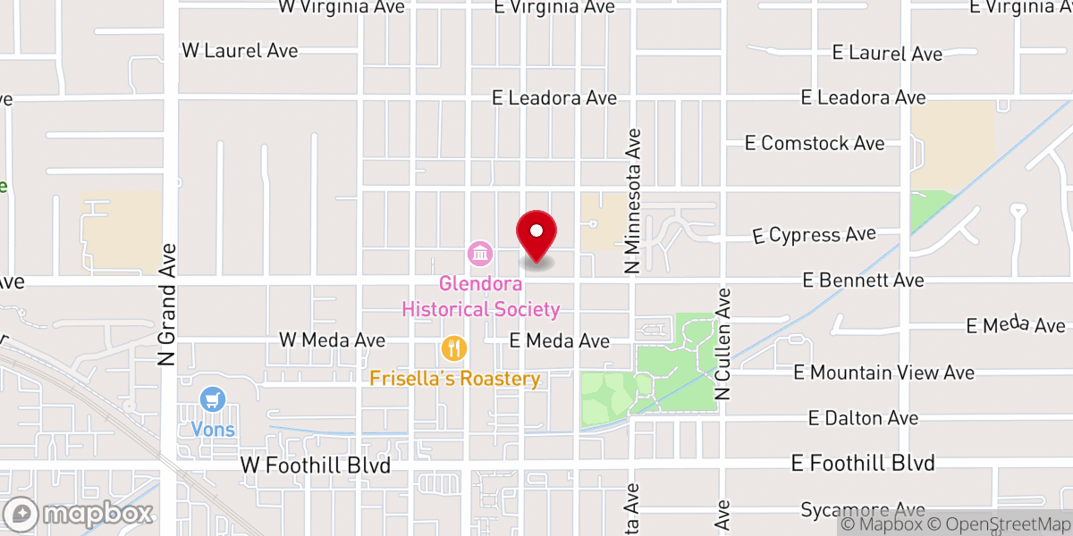 Map showing location of Glendora United Methodist Church