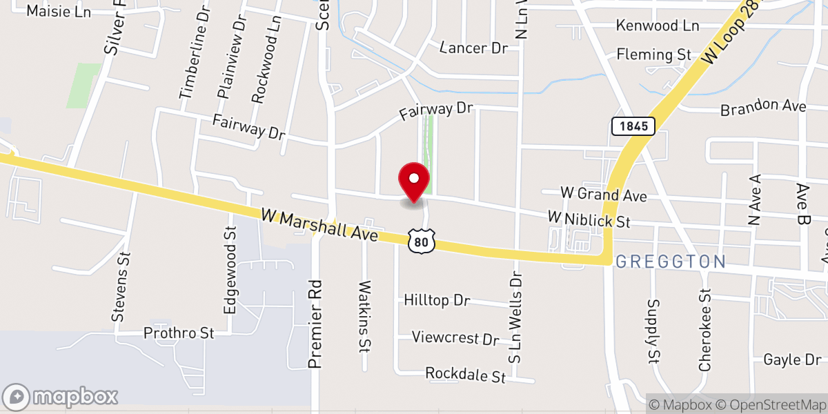 Map showing location of Serenity Church Longview