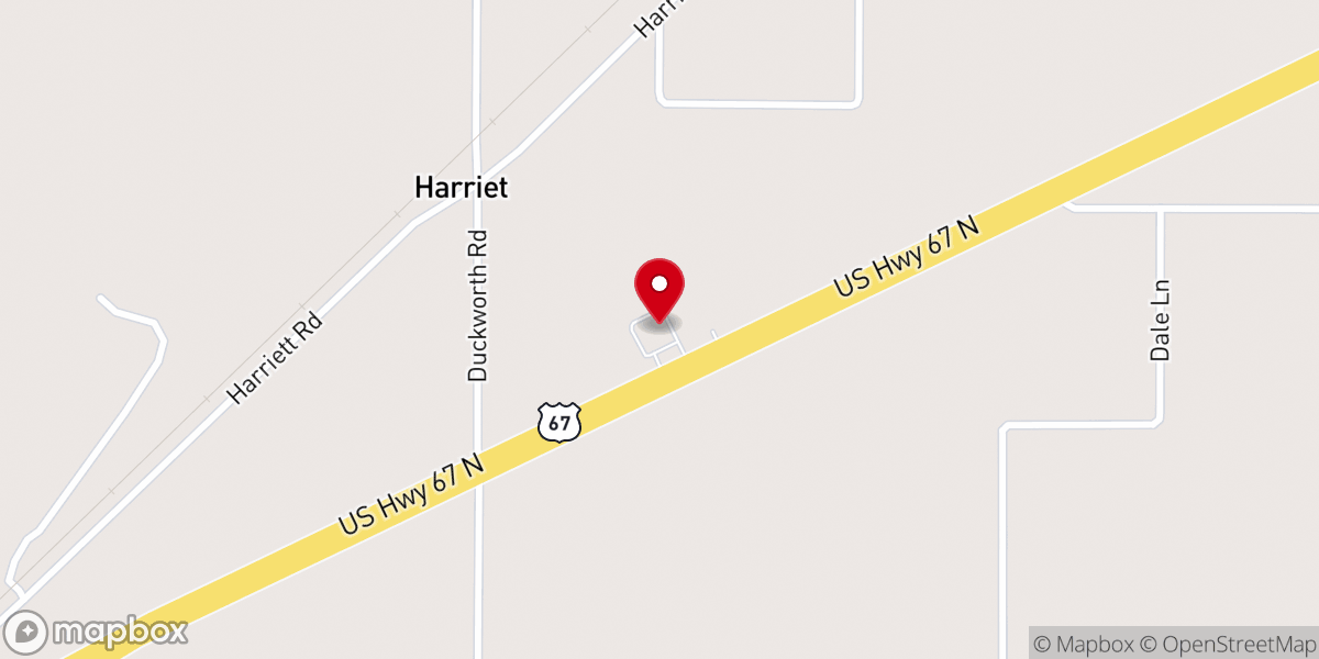 Map showing location of Harriett Baptist Church