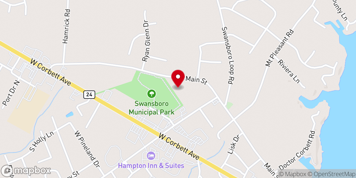 Map showing location of One Harbor Church- Swansboro