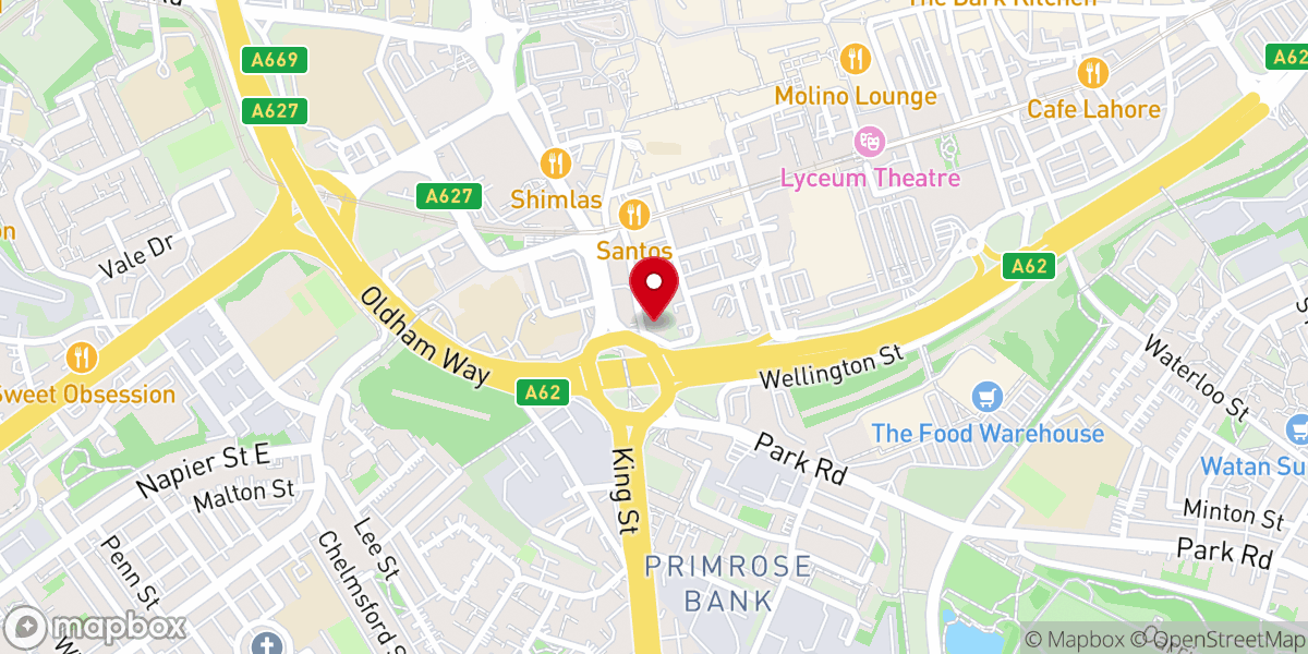 Map showing location of Oldham Baptist Church