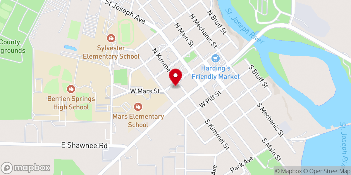 Map showing location of Berrien Springs Methodist Church