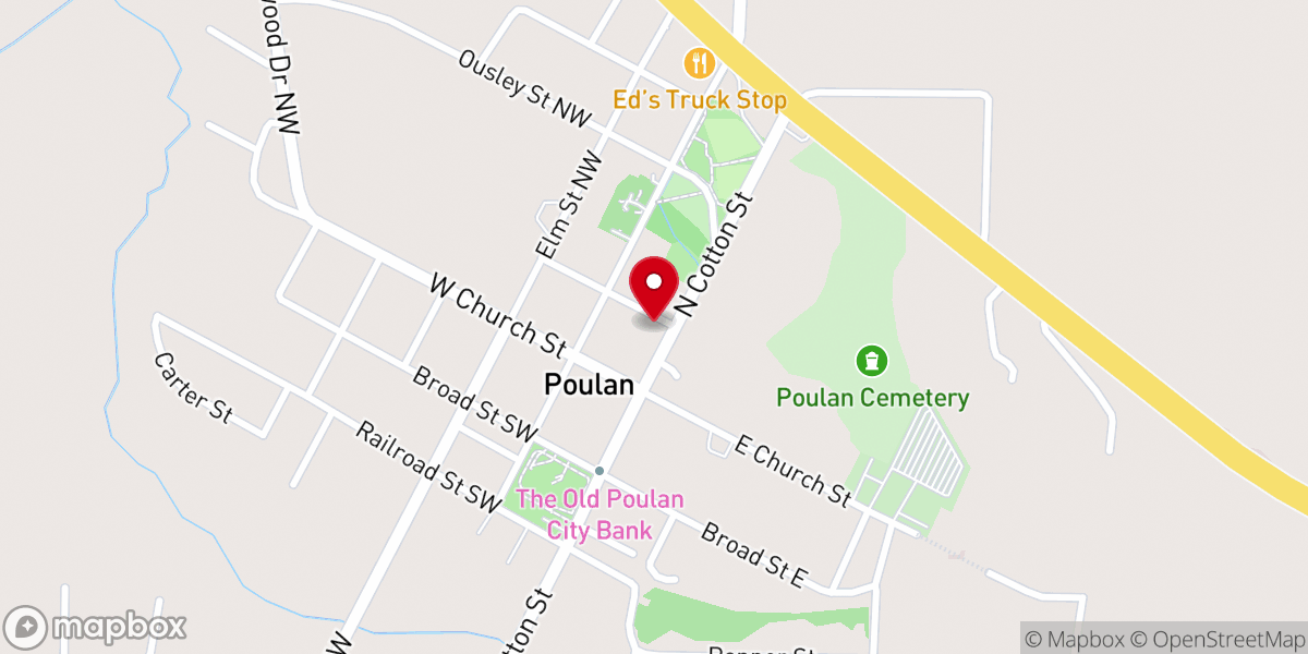 Map showing location of Poulan Baptist Church