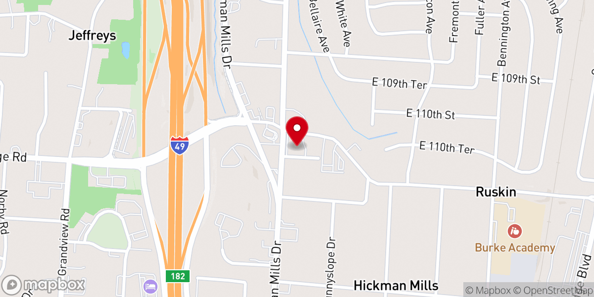 Map showing location of Hickman Mills Community Christian Church
