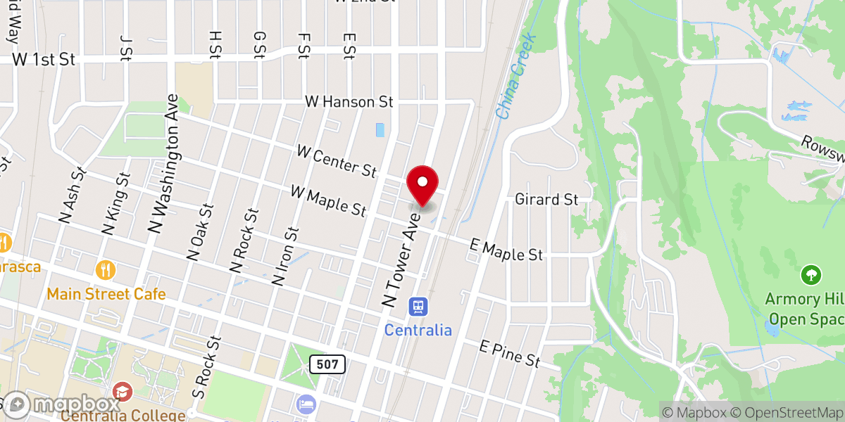 Map showing location of Centralia Downtown Association
