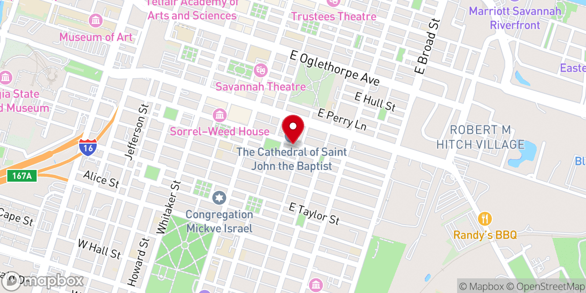 Map showing location of Cathedral Parish Center