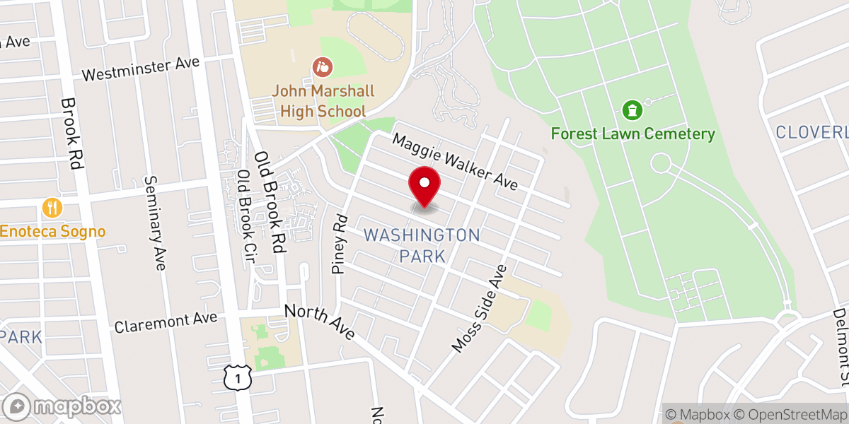 Map showing location of First Baptist Church of Washington Park
