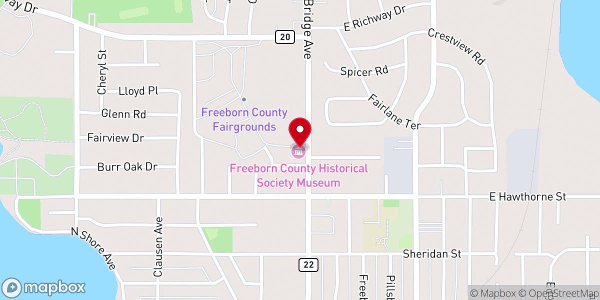 Map showing location of History Center of Freeborn County