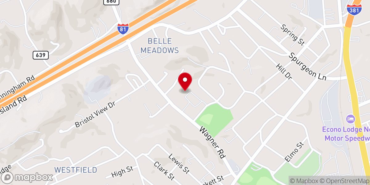 Map showing location of Belle Meadows Fellowship Hall