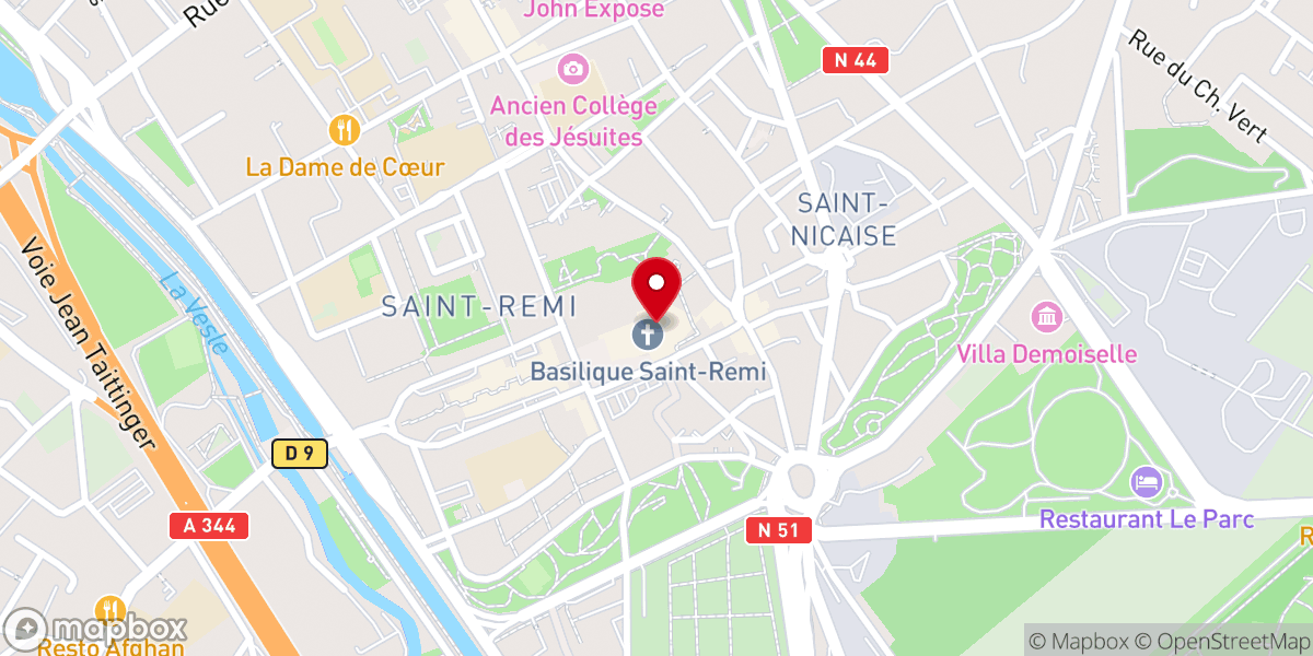 Map showing location of Basilique Saint-Remi