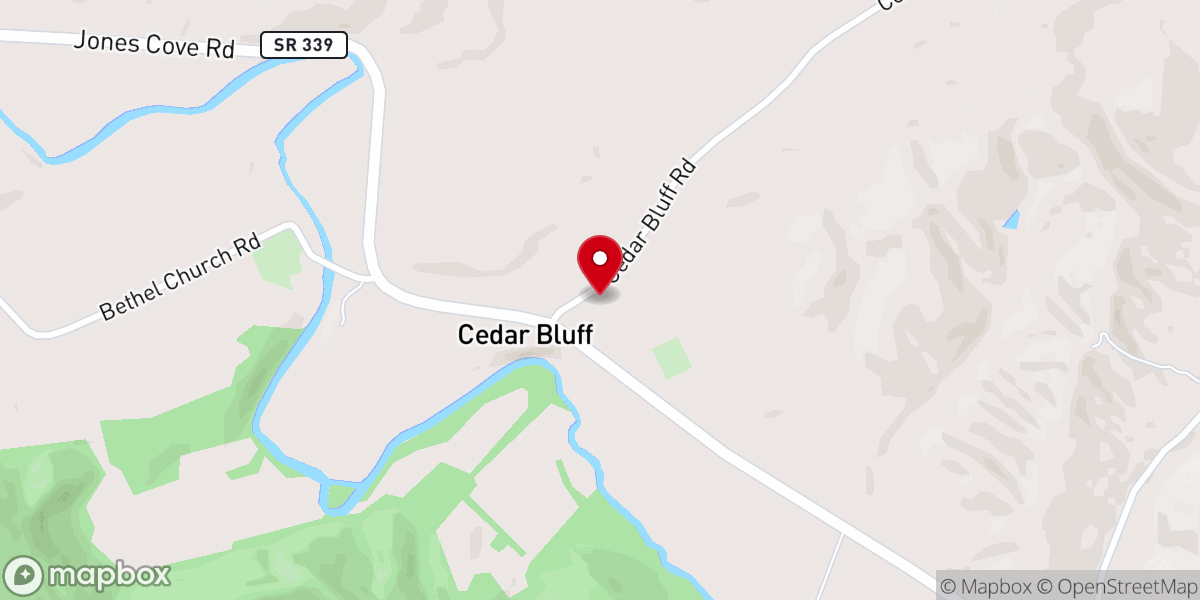 Map showing location of Cedar Bluff United Methodist Church