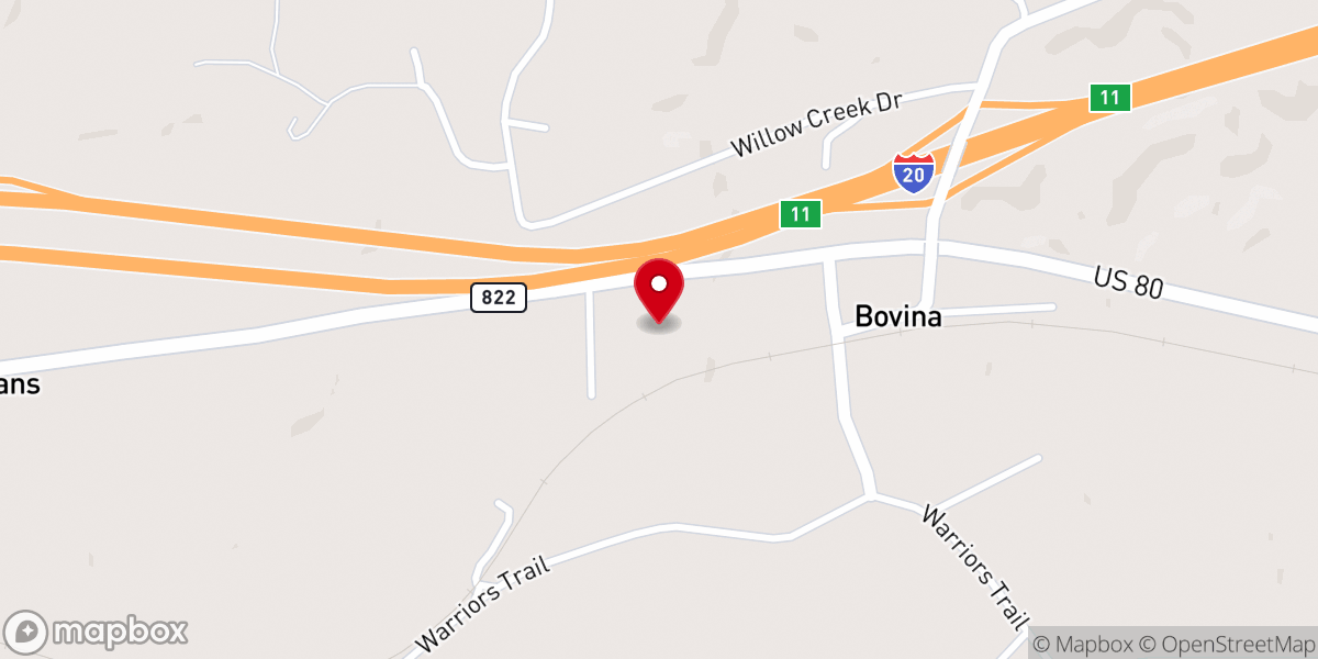 Map showing location of Bovina Baptist Church