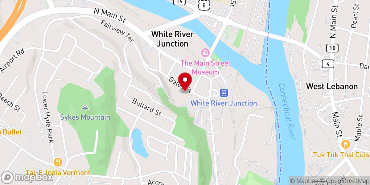 Map showing location of White River Junction Methodist Church