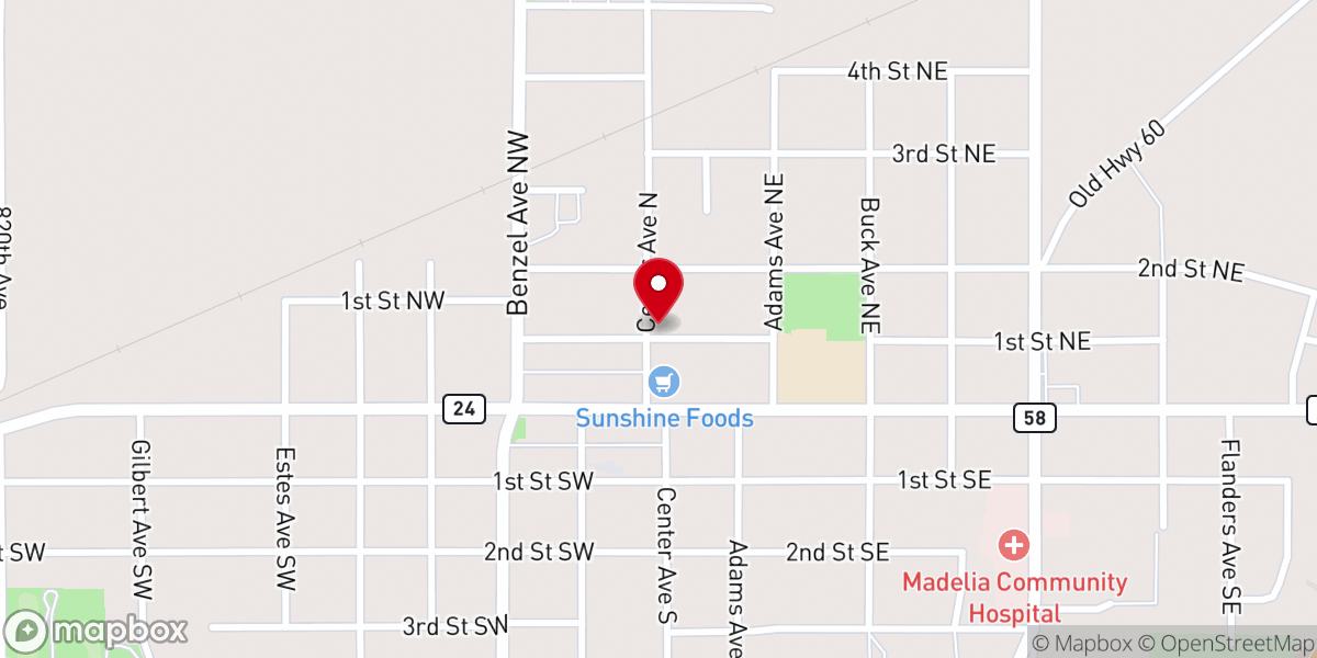 Map showing location of Madelia United Methodist Church