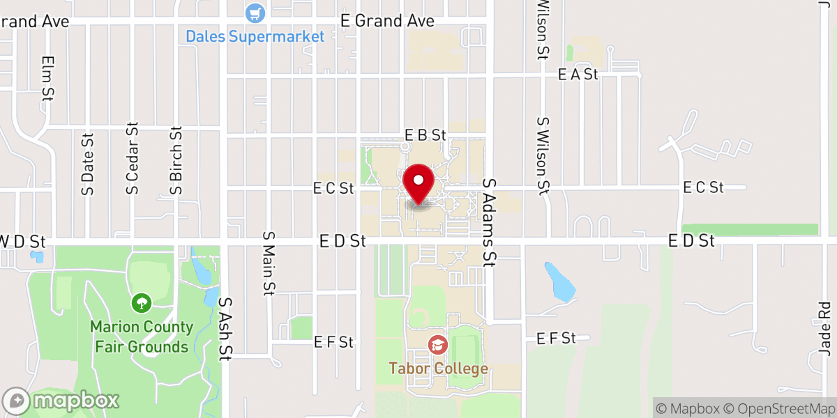 Map showing location of Tabor College