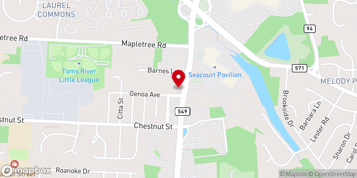 Map showing location of Toms River Church of Christ