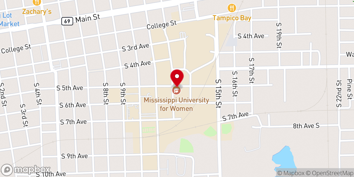 Map showing location of Mississippi University for Women