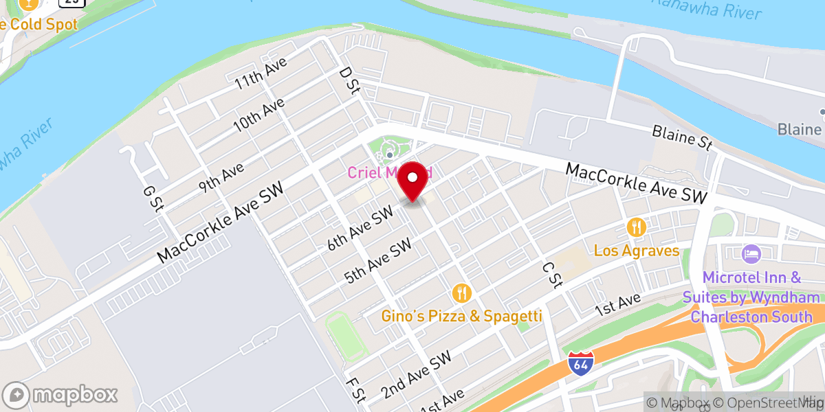 Map showing location of First Baptist Church of South Charleston