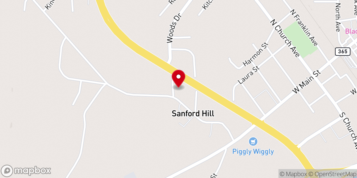 Map showing location of Sanford Hill Baptist Church