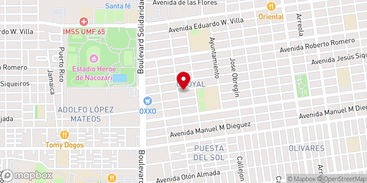 Map showing location of Templo San Martín Porres