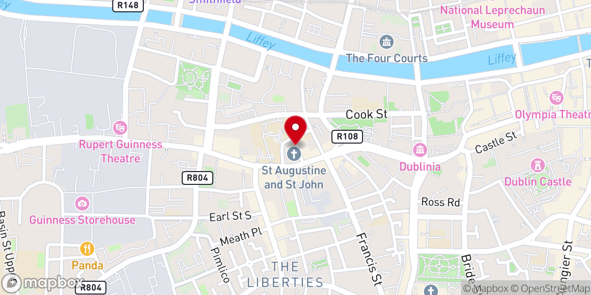 Map showing location of John's Lane Church (Church of St Augustine and St John)