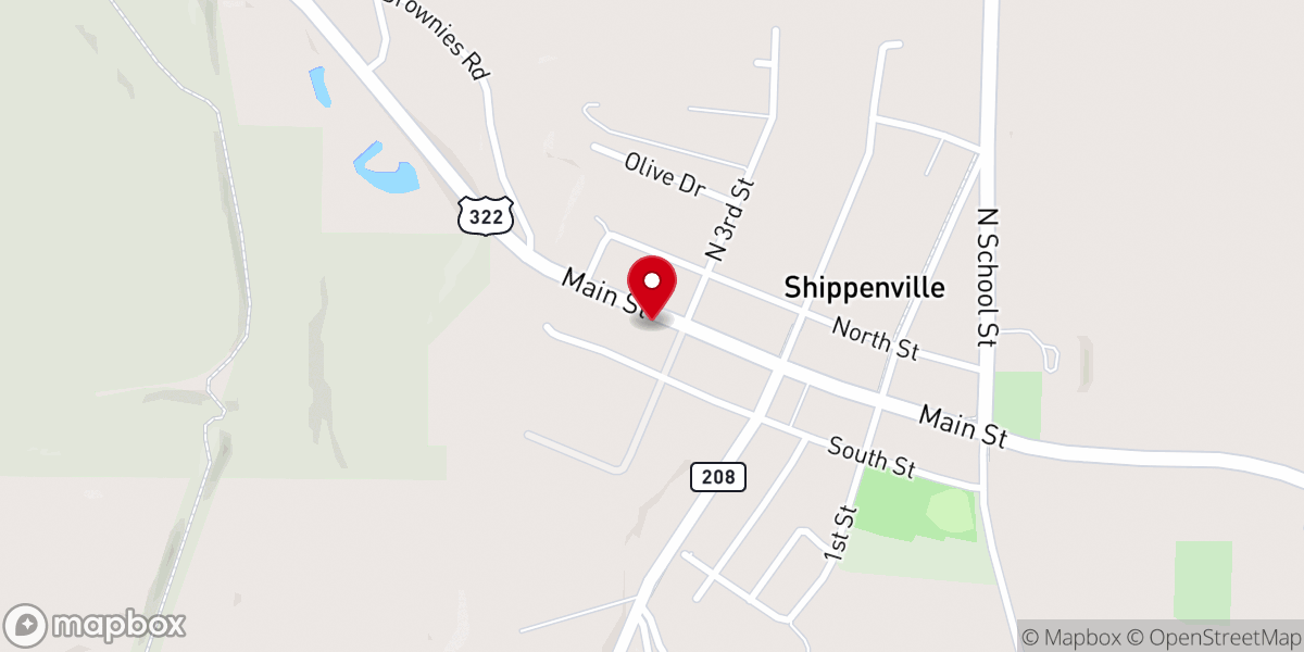 Map showing location of Shippenville United Methodist Church