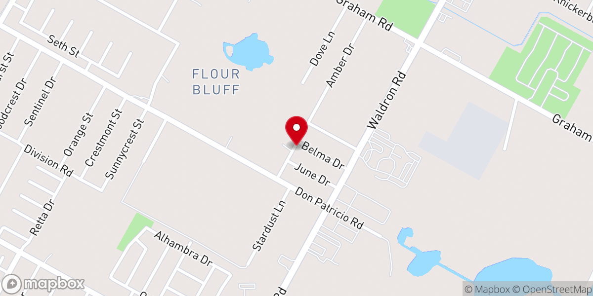 Map showing location of Primera Iglesia Bautista of Flour Bluff Church