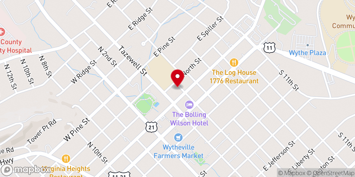 Map showing location of Wythe County Ministerial Association
