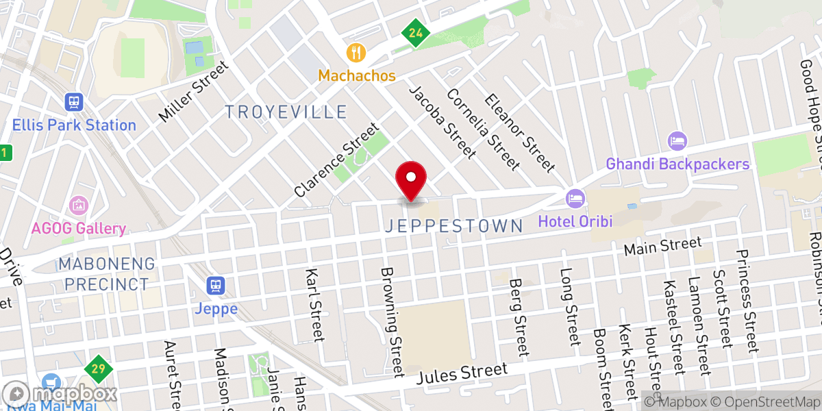 Map showing location of Heritage Church (Original Dutch Reformed Church Jeppestown)