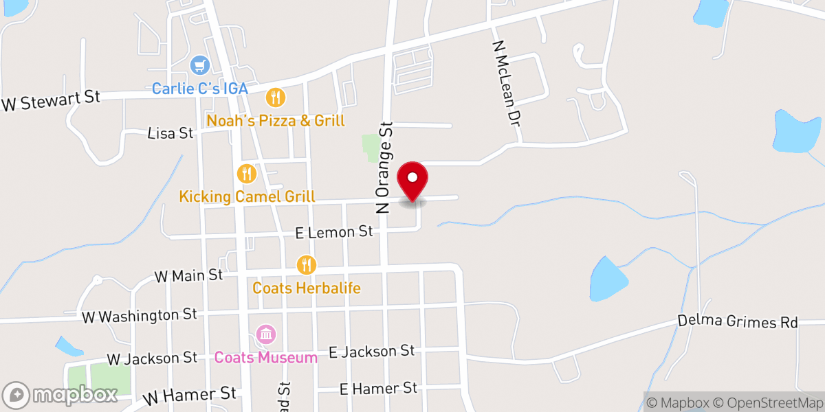 Map showing location of Coats Chapel Free Will Baptist Church