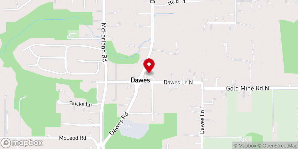 Map showing location of First Baptist Church Of Dawes