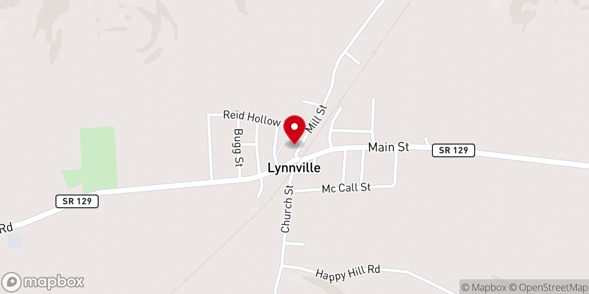 Map showing location of Lynnville City Hall