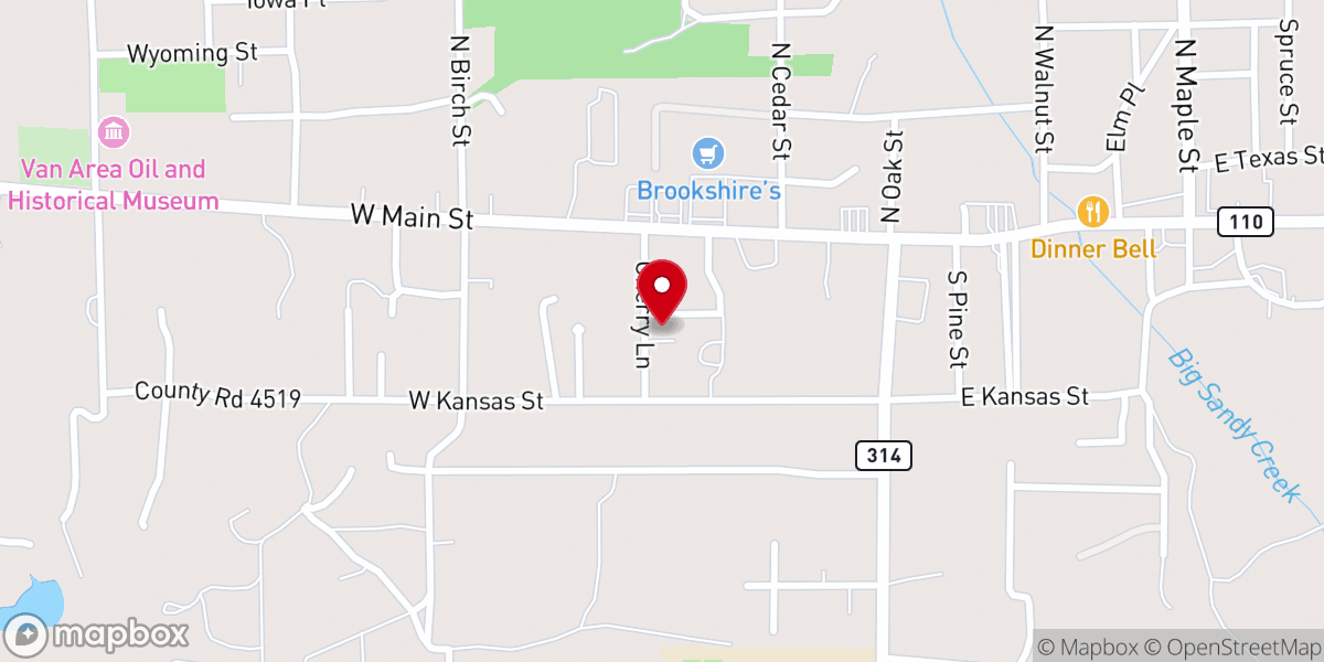 Map showing location of Hosanna Full Gospel Church Van Van Zandt County
