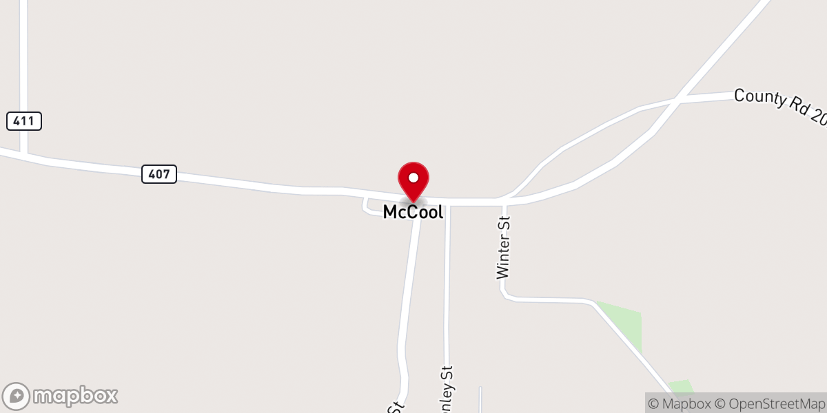 Map showing location of McCool Baptist Church