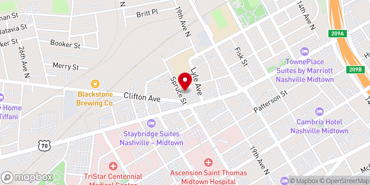 Map showing location of Spruce Street Baptist Church