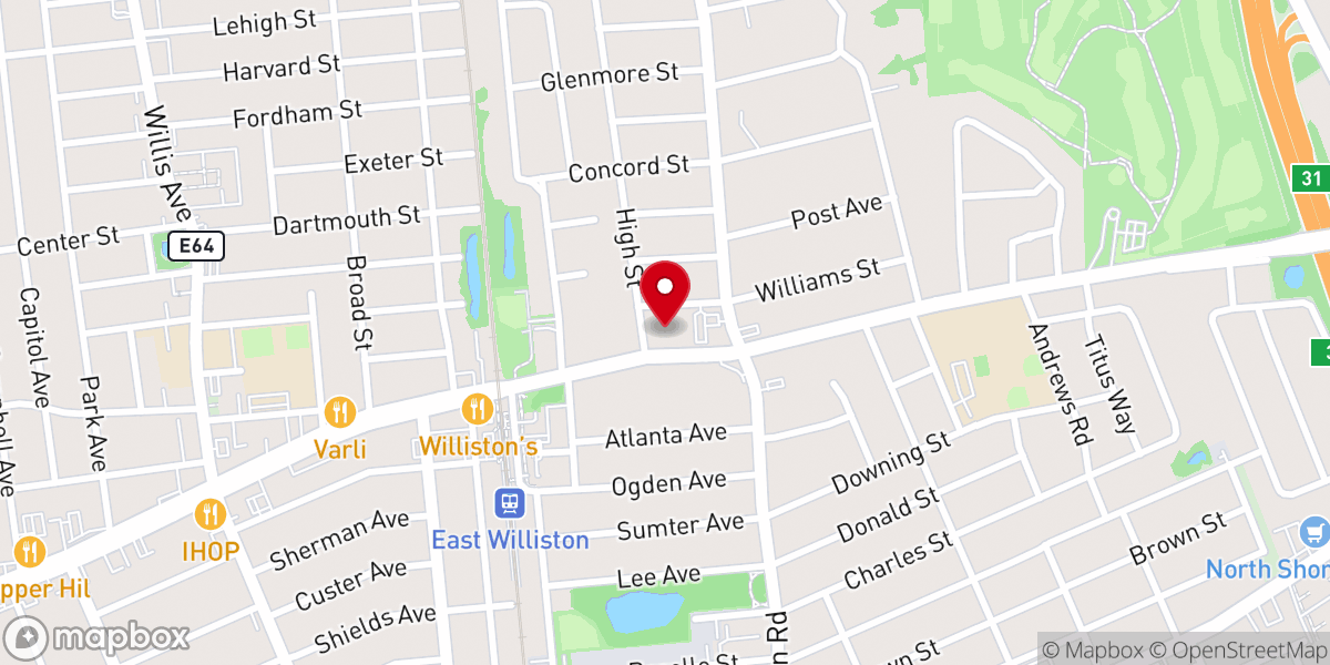 Map showing location of Community Church of East Williston