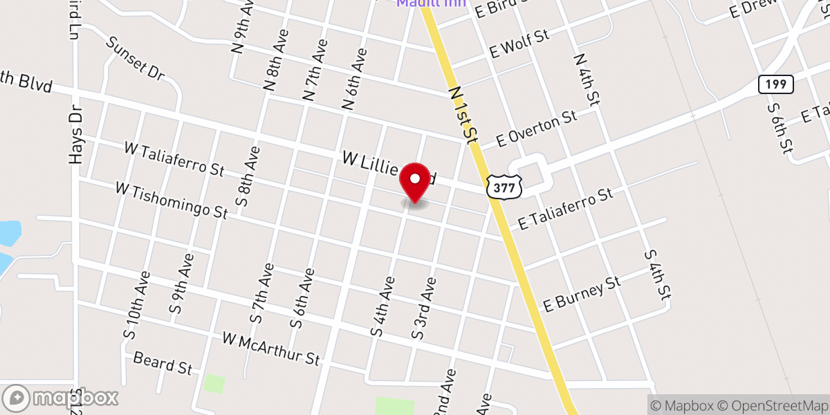 Map showing location of Madill Church of Christ