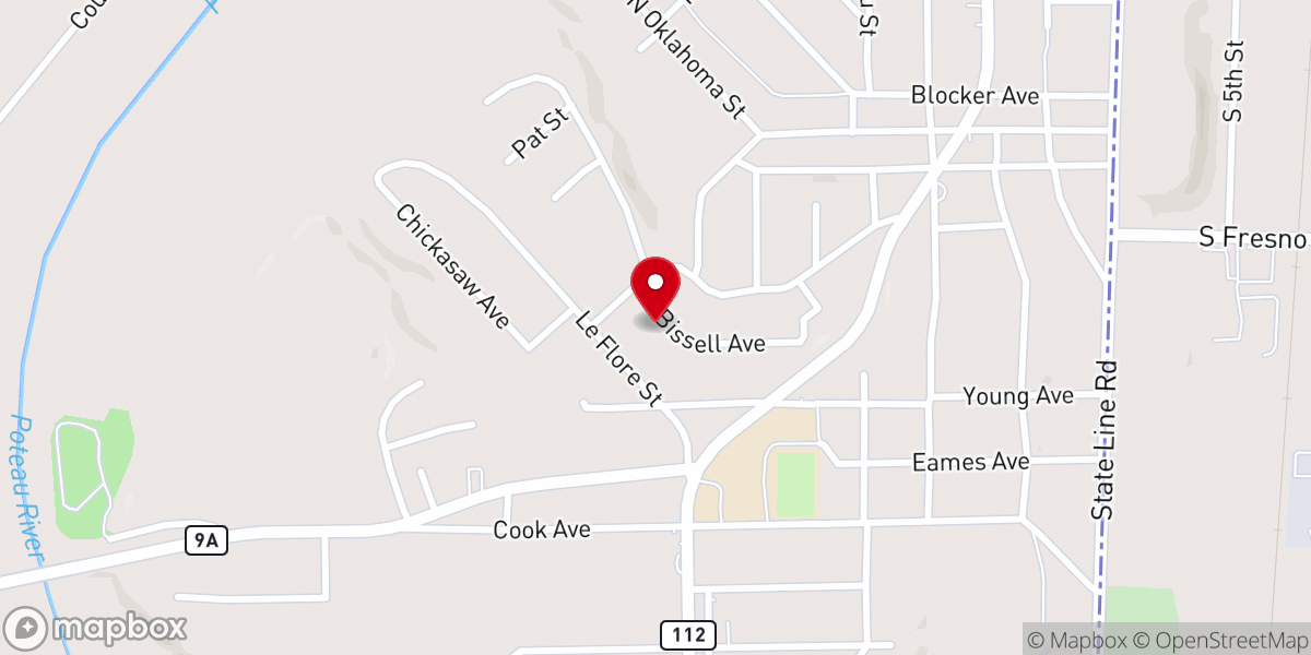 Map showing location of Arkoma Free Will Baptist Church