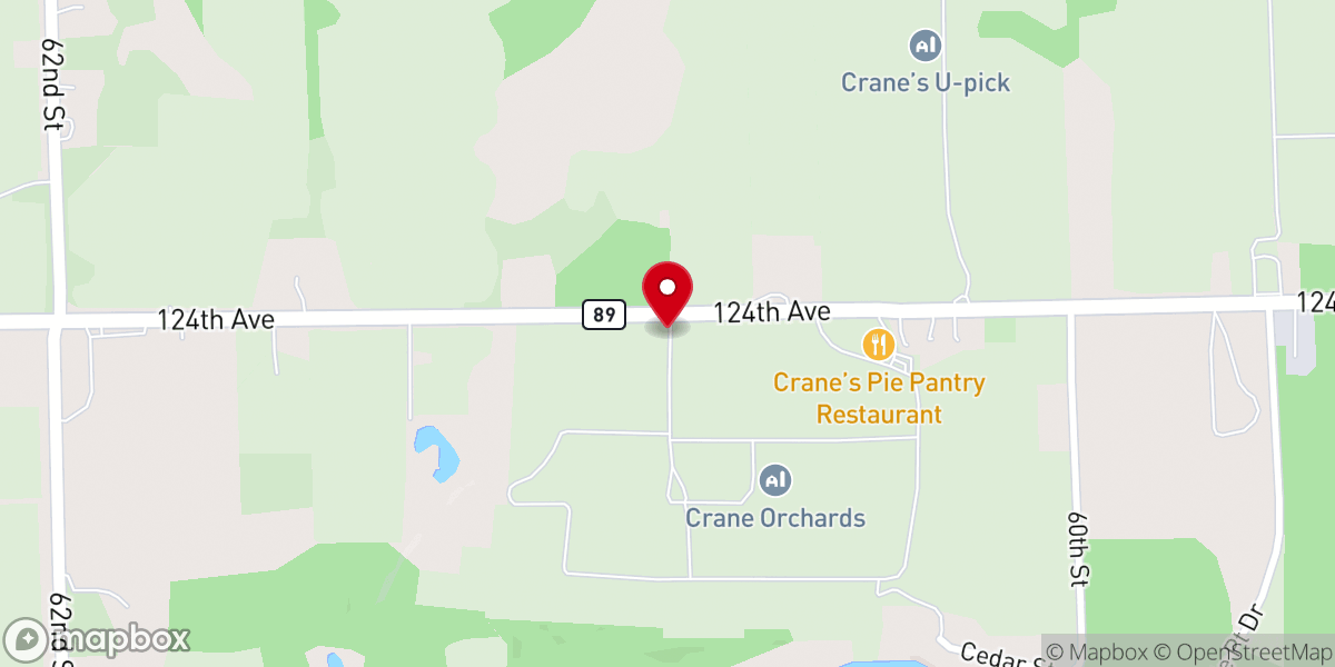 Map showing location of Crane Orchards U-Pick and Corn Maze