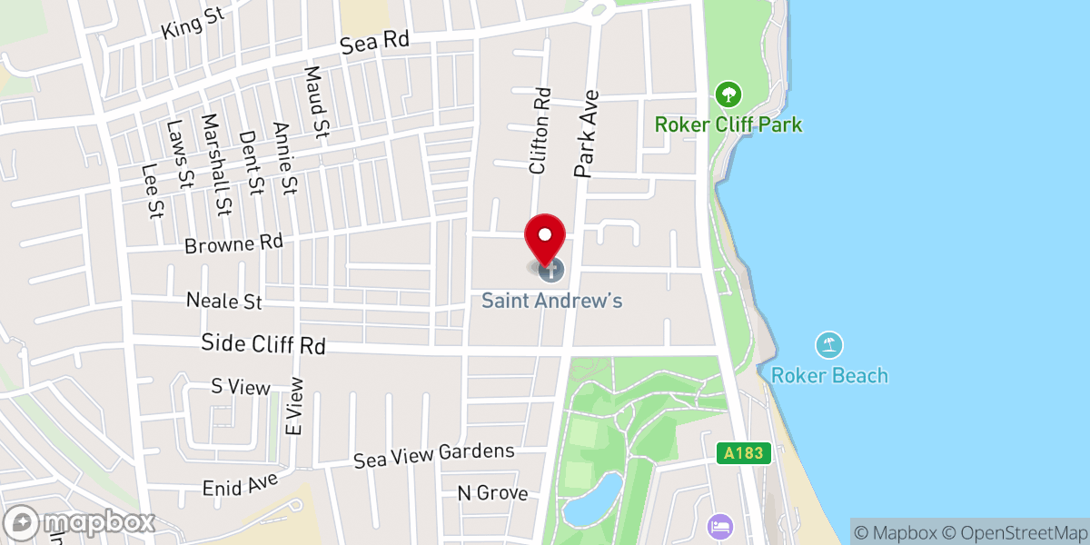 Map showing location of St Andrew's Church, Roker