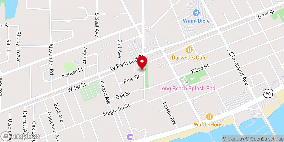Map showing location of Long Beach First United Methodist Church