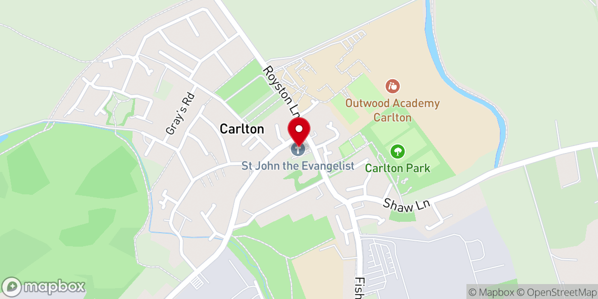 Map showing location of St John the Evangelist Carlton Barnsley