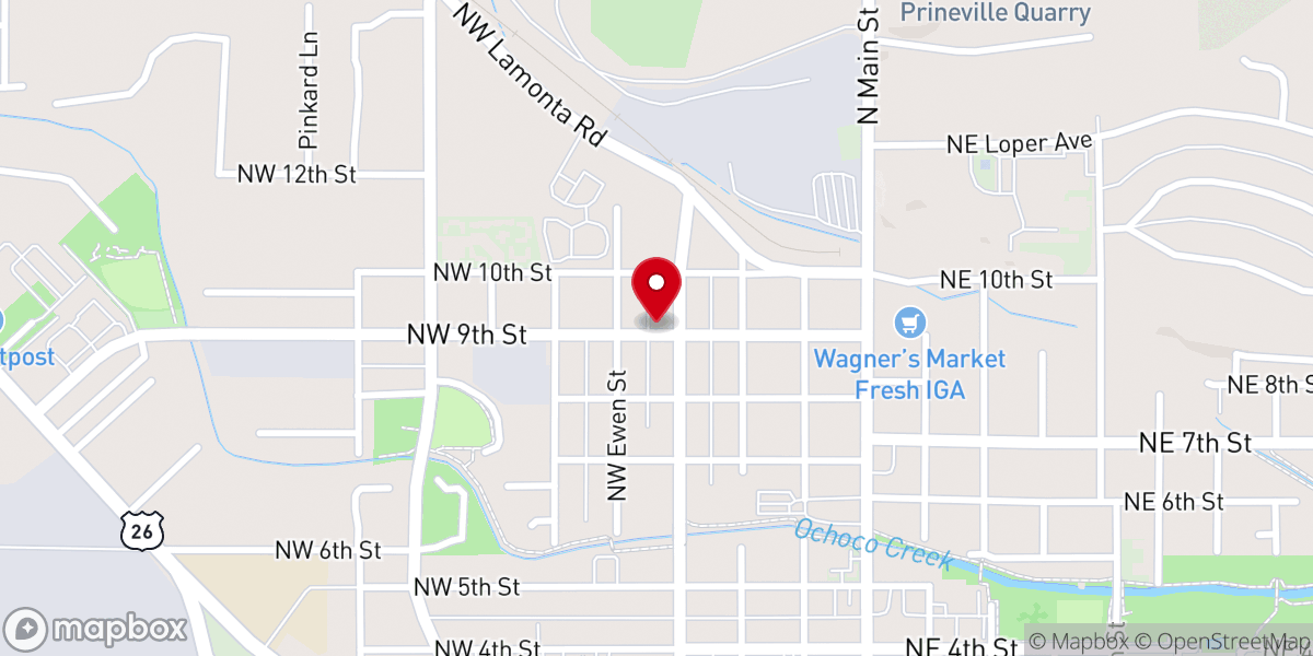 Map showing location of Prineville Praise & Worship Center Pentecostal Church of God